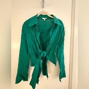 Reiss Green Linen Tie-Front Blouse